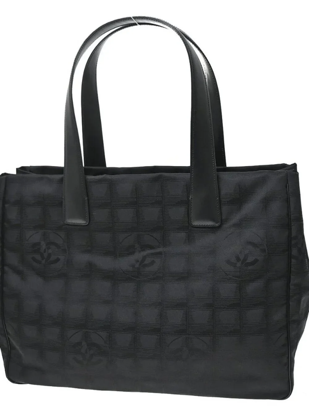 Best07 Chanel Black Jacquard Nylon Travel Line Tote Handbag KQ01610